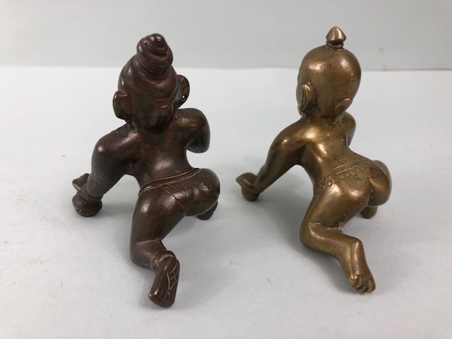 oriental interest , Two Antique bronze Hindu figures of a crawling Krishna, in usual form each - Image 2 of 4