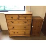 Modern pine chest of five drawers and a pine bedside cabinet