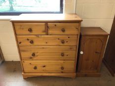 Modern pine chest of five drawers and a pine bedside cabinet