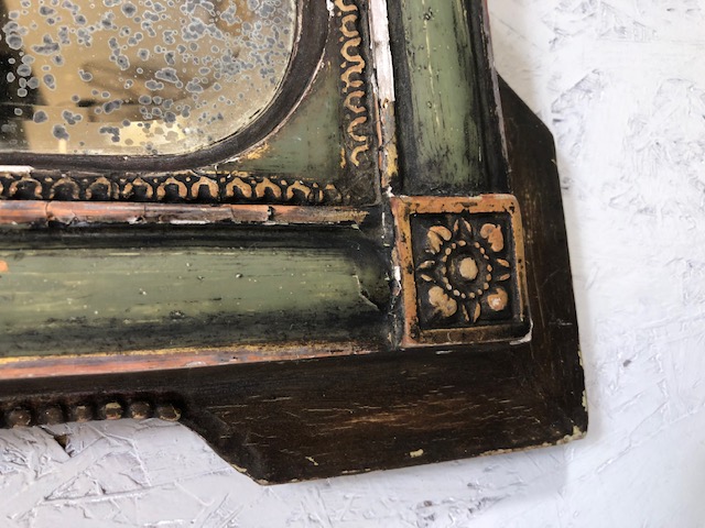 Antique bevel edged mirror with painted frame and applied gilt decoration mirror to approximately - Image 8 of 10