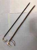 Antique Silver mounted walking stick with English hallmarks and a carved antler top walking stick