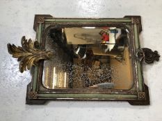 Antique bevel edged mirror with painted frame and applied gilt decoration mirror to approximately