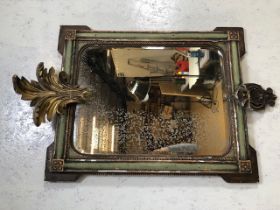 Antique bevel edged mirror with painted frame and applied gilt decoration mirror to approximately