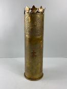 militaria interest, WW1 trench art,being a large vase made from a brass Artillery shell case,