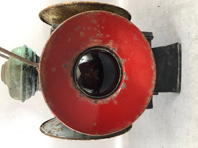 railway interest, a large standing rail lantern with red and white lenses, approximately 41cm high - Image 8 of 15