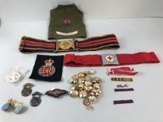 military interest a group of assorted military related items to include a RLC stable belt, Horse