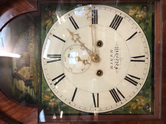 Longcase Clock by BAKER of Coleshill. Ornate clock face with rural scenes and Gold hands. Case - Image 2 of 10