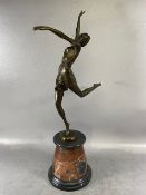 Art Decco Style Metal Statue of a Dancing Girl on a Marble Base with makers seal on base J.B Paris