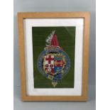 Railway interest, Embroidered crest for the London and South Western Railway in a frame,