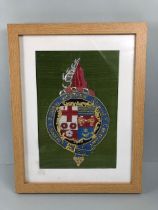 Railway interest, Embroidered crest for the London and South Western Railway in a frame,