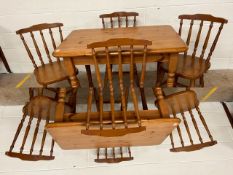 Pine table and four chairs, table approx 107cm x 70cm x 74cm