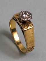 18ct Gold ring set with a single Diamond approx size 'N' in heart shaped box