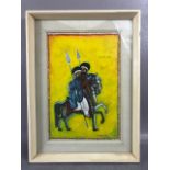 Paintings, vintage Ethiopian painting on Vellum of 2 warriors on horse back with title and signature