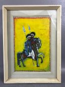 Paintings, vintage Ethiopian painting on Vellum of 2 warriors on horse back with title and signature