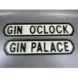 Wooden street style signs Gin O'Clock and Gin Palace (2 Items) each approximately70cm x 14cm