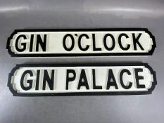 Wooden street style signs Gin O'Clock and Gin Palace (2 Items) each approximately70cm x 14cm