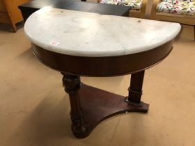 Half moon marble topped occasional table approx 91 x46 x 99cm