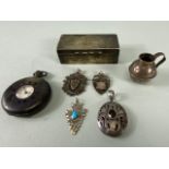 Collection of vintage Hallmarked silver items to include pocket watch (A/F) Silver box, medallions