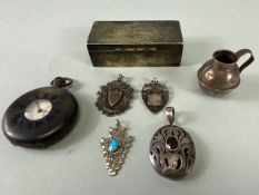 Collection of vintage Hallmarked silver items to include pocket watch (A/F) Silver box, medallions