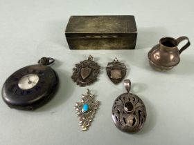 Collection of vintage Hallmarked silver items to include pocket watch (A/F) Silver box, medallions