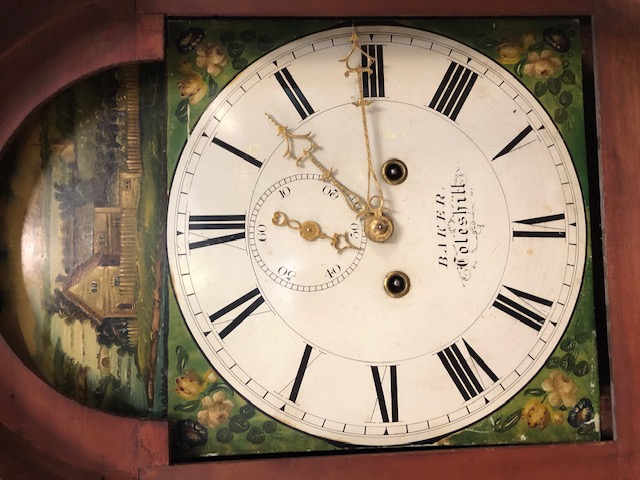 Longcase Clock by BAKER of Coleshill. Ornate clock face with rural scenes and Gold hands. Case - Image 10 of 10