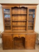 Antique Furniture, 19th century dresser in Blonde oak , the top with 4 plate shelves and 2 glazed