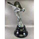 Silver plated metal car showroom style statue of the " SPIRIT OF ECSTACY" on back base approximately