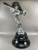 Silver plated metal car showroom style statue of the " SPIRIT OF ECSTACY" on back base approximately