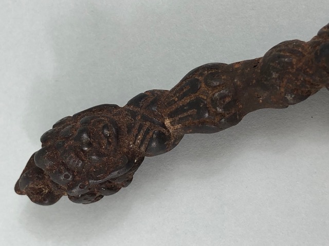 Oriental interest, Tibetan Patinated metal Phurba dagger for exorcism, approximately 14cm in length - Image 8 of 14