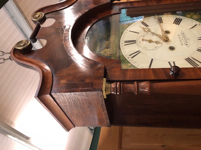 Longcase Clock by BAKER of Coleshill. Ornate clock face with rural scenes and Gold hands. Case - Image 3 of 10