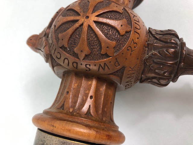 Railway / Treen interest, Antique Victorian Wooden presentation Gavel. given for the launch of the - Image 5 of 12