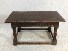 Antique jointed stool with carved detailing approx 76cm x 33cm x 45cm