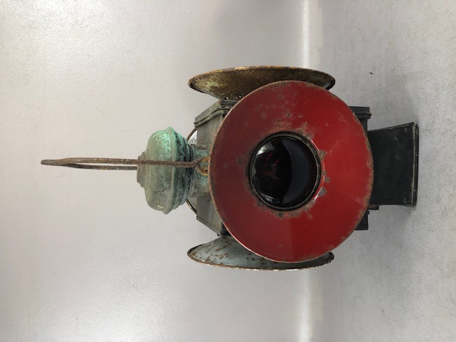 railway interest, a large standing rail lantern with red and white lenses, approximately 41cm high - Image 2 of 15