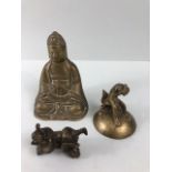 oriental interest , a group of Chinese Brass figures, being a seated Buddha, 2 children playing