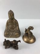 oriental interest , a group of Chinese Brass figures, being a seated Buddha, 2 children playing