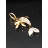 9ct Gold Dolphin pendant set with Diamonds approx 20mm x 14mm