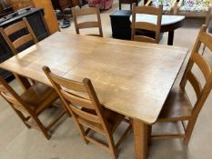 Light Oak contemporary dining / kitchen table with six matching chairs 186 x 98cm unextended