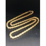 9ct Gold chain of rope link design marked 375 approx 60cm long and total weight approx 10.9g