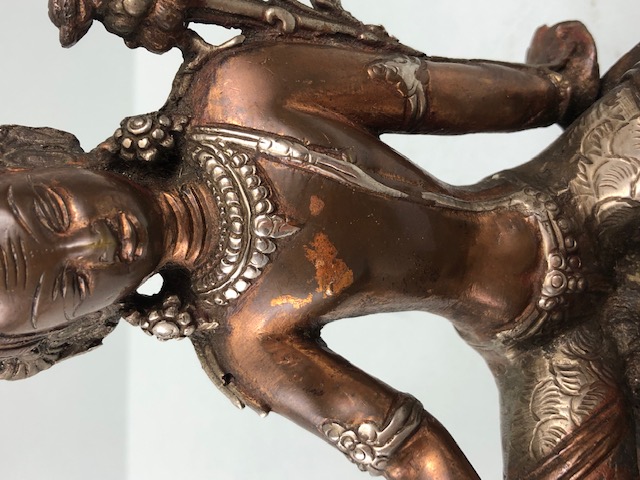 Oriental interest, Two colour metal Tibetan statue of the Green Tara, base still sealed, possibly - Image 8 of 11