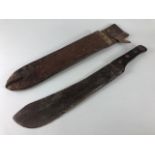 Military Interest, WW2 British issued Birmingham made Machete with pressed leather grips in