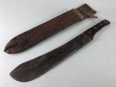 Military Interest, WW2 British issued Birmingham made Machete with pressed leather grips in
