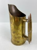 Militaria interest, WW1 trench art, being a British 18 pounder brass shell case made in to a jug