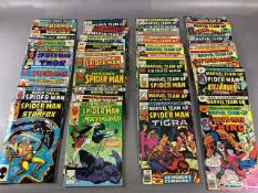 Marvel Comics ,collection of Spiderman team ups, selection of numbers from the 1970s and 80s,