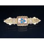 Antique Jewellery ,9ct yellow gold brooch set with seed pearls and turquoise approximately 1.96g