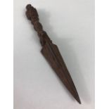 Oriental interest, Tibetan Patinated metal Phurba dagger for exorcism, approximately 14cm in length