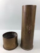 Militaria interest, 2 Brass shell cases, the smaller dated 1915 DUSEELDORF, approximately 9cm