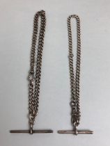 Two hallmarked Silver albert and chains. every link hallmarked on both. Longest approx 31cm and