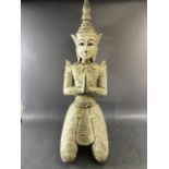 Oriental Wooden carved statue of a Thai retainer with a white crackle finish approximately 82cm