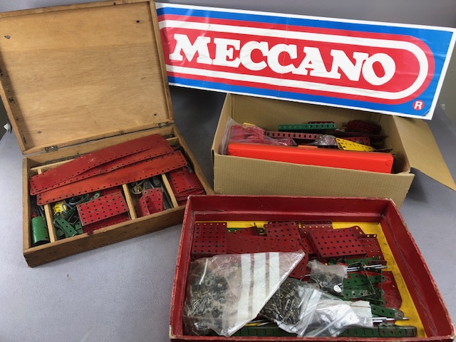 Vintage Toys, Quantity of Vintage Play worn Meccano, in predominantly Red and Green. Panels, Bars