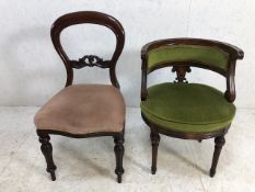 Two antiquie chairs one balloon back and one victorian upholstered drum chair
